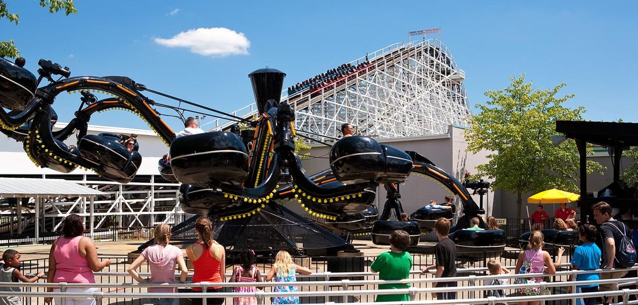 A spinning octopus ride at an amusement park.