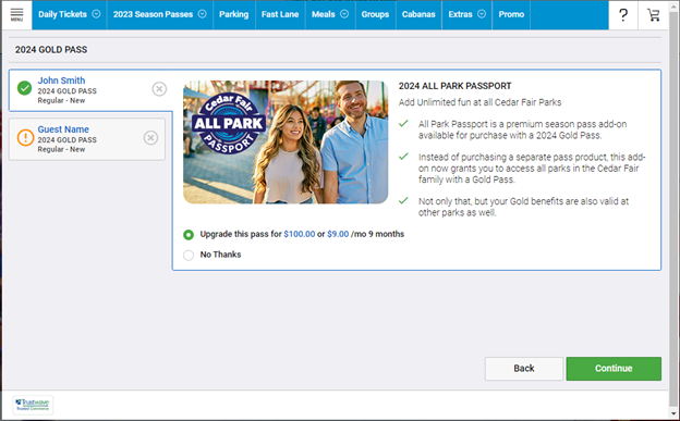 All Park Passport Add on Tab
